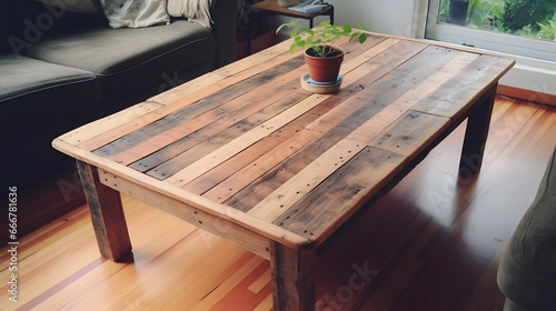 A DIY project turning a wooden pallet into a rustic coffee table halfway through completion.