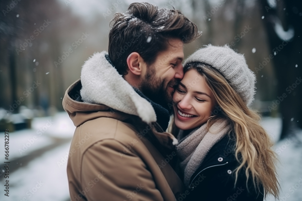 couple in love in a good mood in winter, Christmas and new year concept couple in love in a good mood in winter, Christmas and new year concept