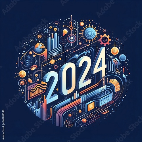 creative and modern 2024 happy new banner design. 2024 Happy New Year text design vector. 2024 number design template created with generative ai