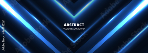 Blue blowing horisontal arrows on a wide black abstract background. Vector illustration banner