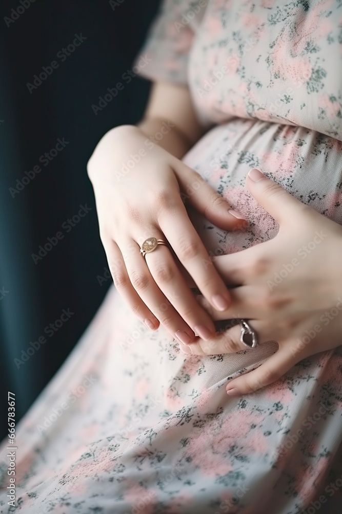 pregnant woman has her hands on her belly pregnant woman has her hands on her belly