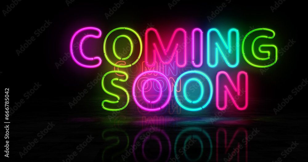 Coming soon sale promotion neon light 3d illustration