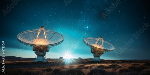  Radar Antennas Beneath the Milky Way, Leading the Search for Life Beyond Our Galaxy through the SETI Project - A Quest for Extraterrestrial Intelligence Amidst the Cosmic Wonders of the Universe