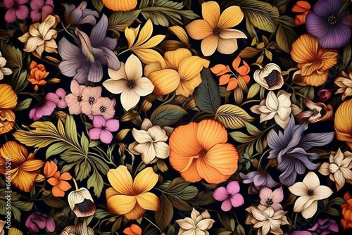 Background with flowers  floral design  from a top perspective. Generative AI