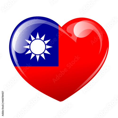 Taiwan flag in the shape of a heart. Bright heart with Taiwan flag. 3D illustration, vector