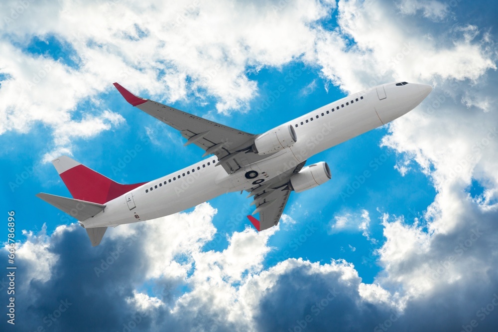 Obraz premium Fly Aviation airplane on sky background