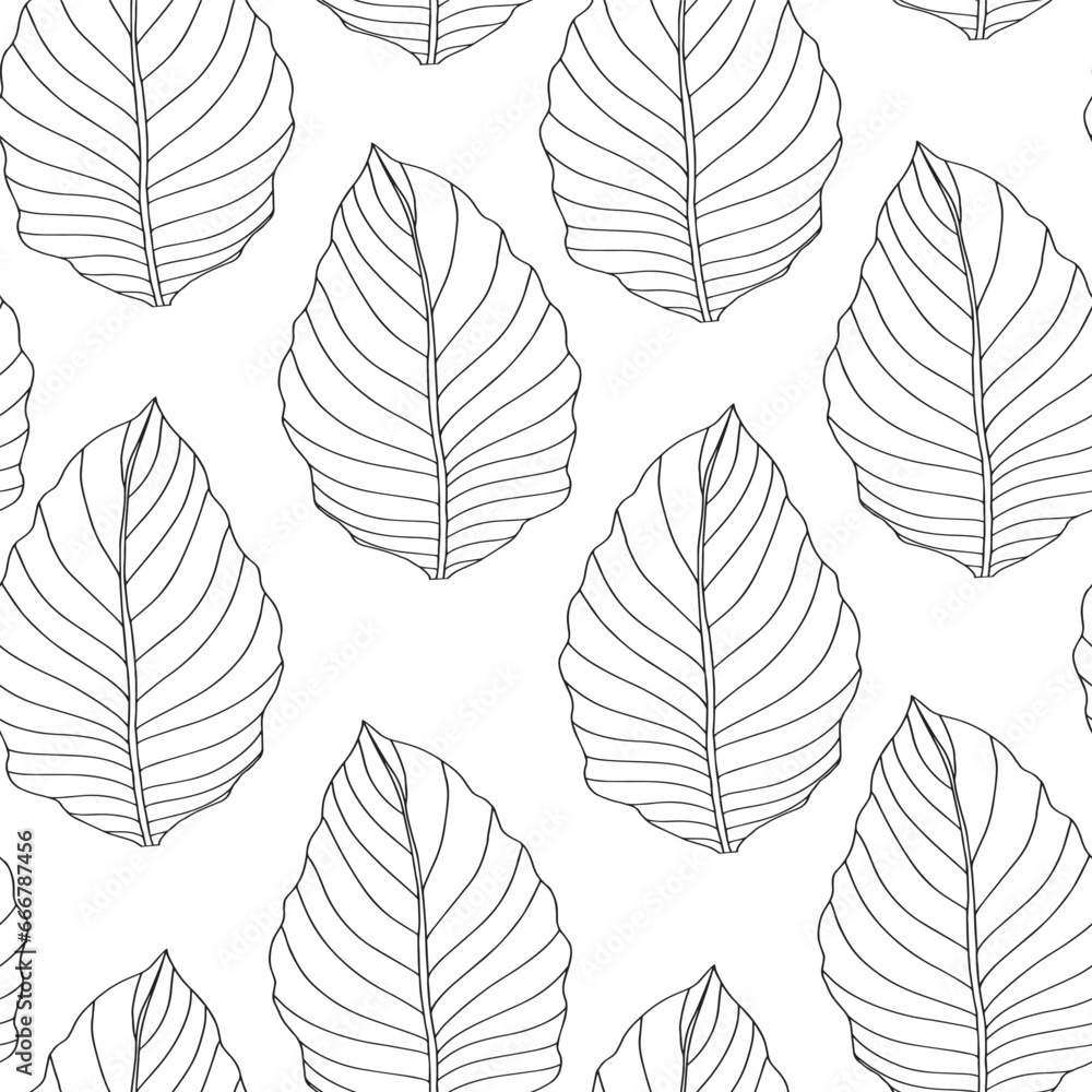 Flowers and leaves. Coloring page for children and adults.