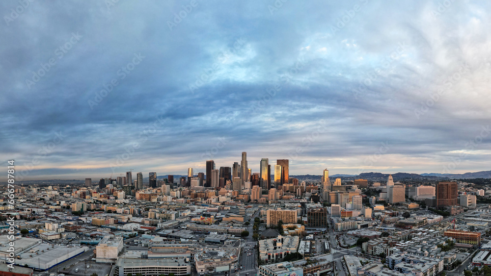 Los Angeles Skyline at Sunrise with Clouds