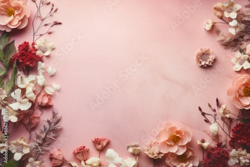 Spring Floral Background with Pink and Purple Blooms, Perfect for Greeting Cards