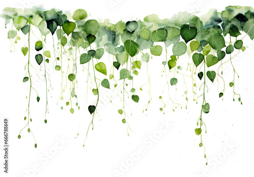 Wallpaper Mural Watercolor green ivy leaves on white background