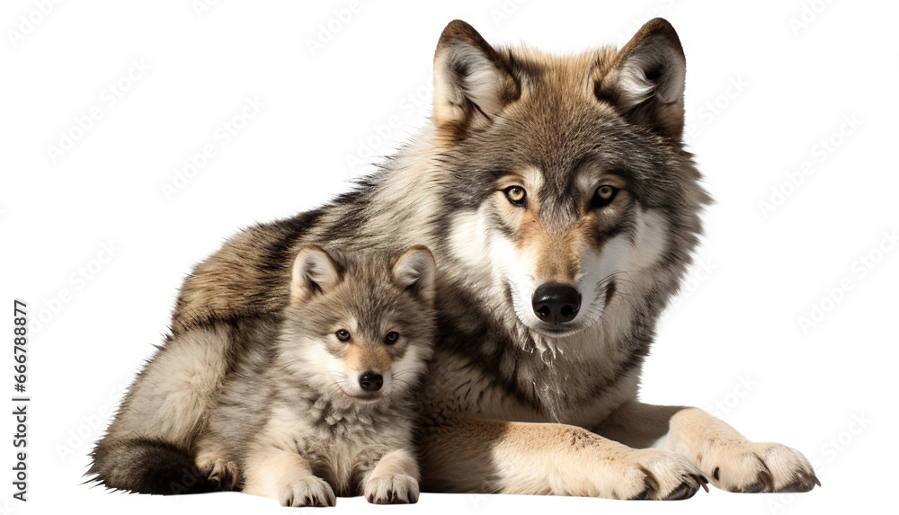 Fototapeta Wolf and its wolf cub, cut out