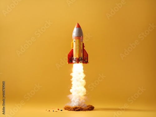 Rocket launch on yellow background photo