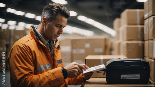 A warehouse worker at a transport terminal scans goods when receiving deliveries using a POS terminal. Effectively manage inventory and ensure product availability for customers