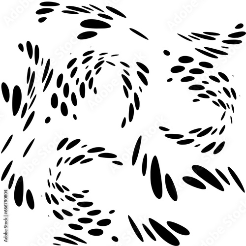 Seamless halftone polka dot pattern with twists and swirls. Black silhouette. Vector.