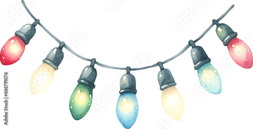 Christmas tree lights illustration created with Generative AI technology