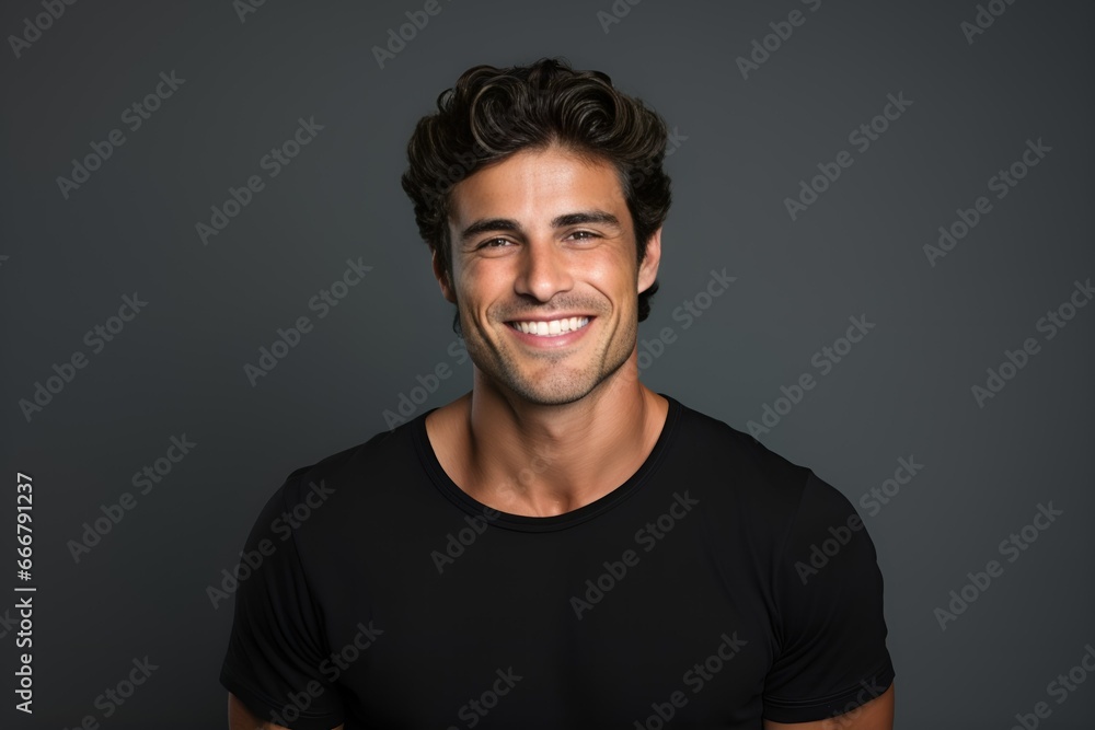 Happy Fictional Handsome Man Smiling Portrait. Isolated. Generative AI. Happy Fictional Handsome Man Smiling Portrait. Isolated. Generative AI.
