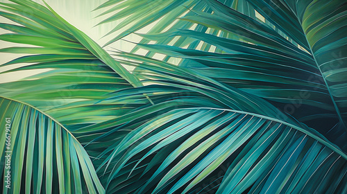 Beautiful natural green background with fresh green palm leaves