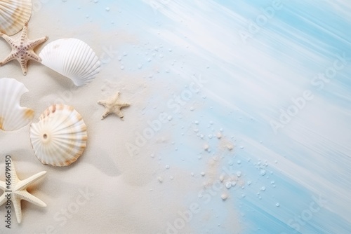 Sea shells on sand, summer vacation