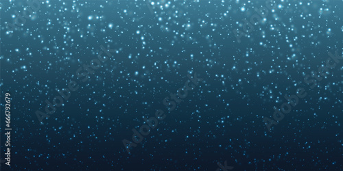 Winter blue sky with falling snow, Christmas blue background with snow.