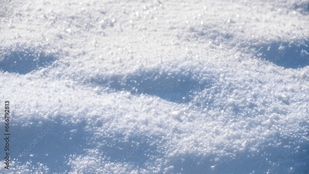 Fototapeta premium Fresh white snow texture top view. Perfection shining pure snowy background.