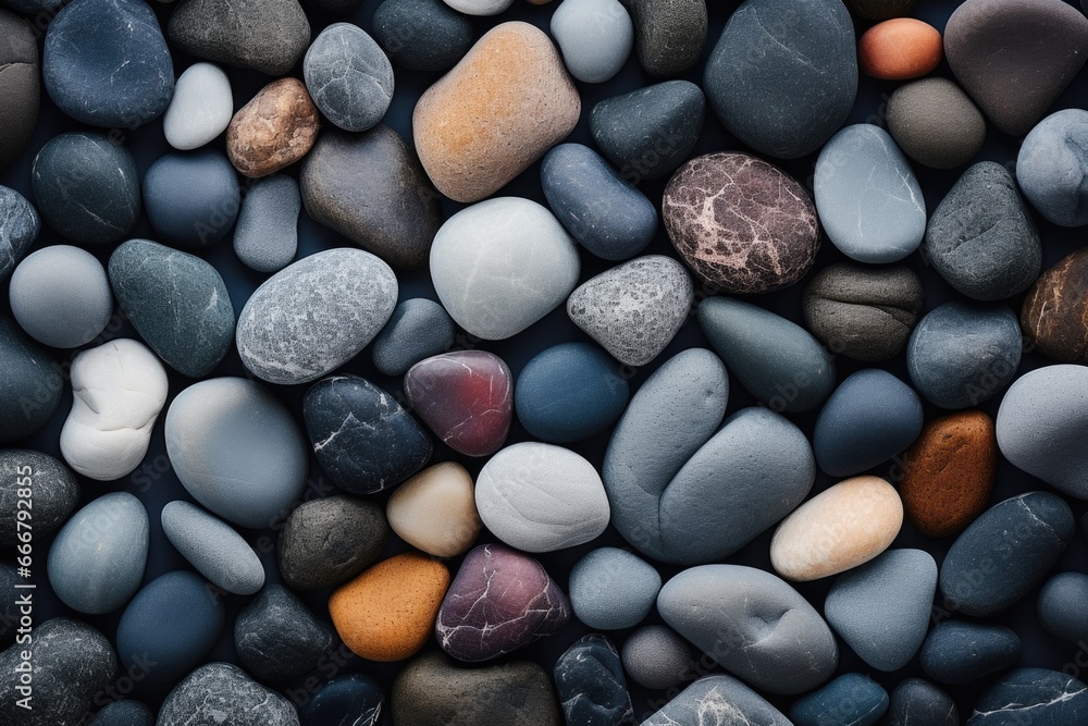 The backdrop exhibits a textured appearance with the polished surface of river rocks The backdrop exhibits a textured appearance with the polished surface of river rocks