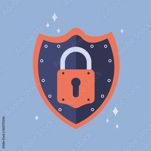 Internet security Concept for web page, cyber security. Large shield with a lock, which is a powerful symbol protection. Isolated flat vector illustration