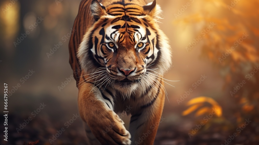 Portrait wild tiger in nature blurred background. AI generated image