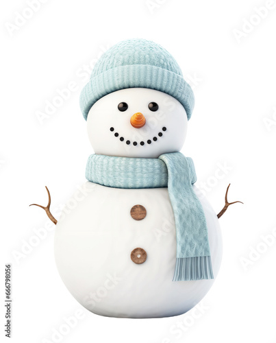 Snowman png with snow cap and scarf, cute winter and christmas symbol isolated on transparent background, hd