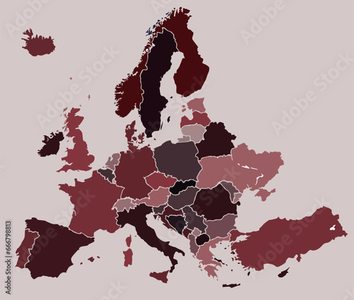 vector map of europe red color