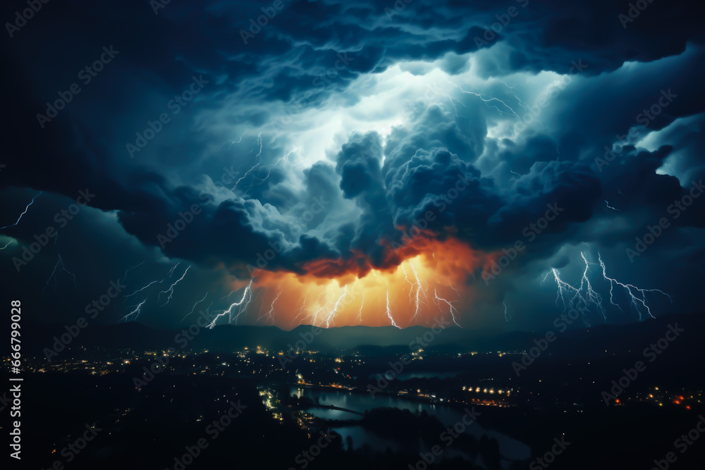 thunderstorm , xtreme weather caused by climate change. different types of weather - obrazy, fototapety, plakaty 