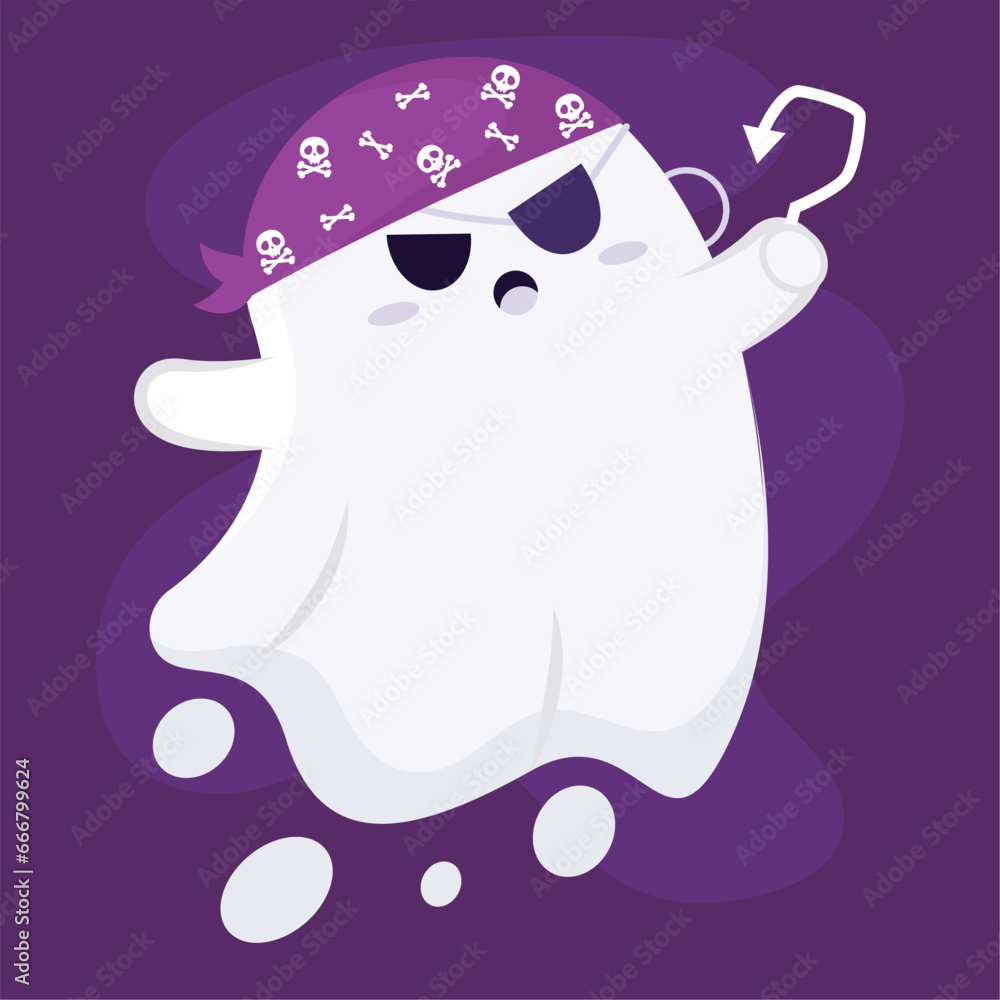Fototapeta premium Isolated halloween ghost with a pirate costume Vector