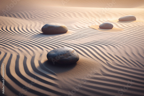 Japanese Zen Garden  Serene Sand and Stone Meditation. Generative Ai.