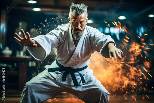 aikido man portrait, contact sports, strength, concentration,