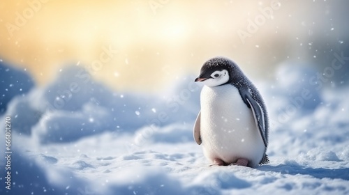 Penguin animal life in arctic iceland blurred background. AI generated image © prastiwi