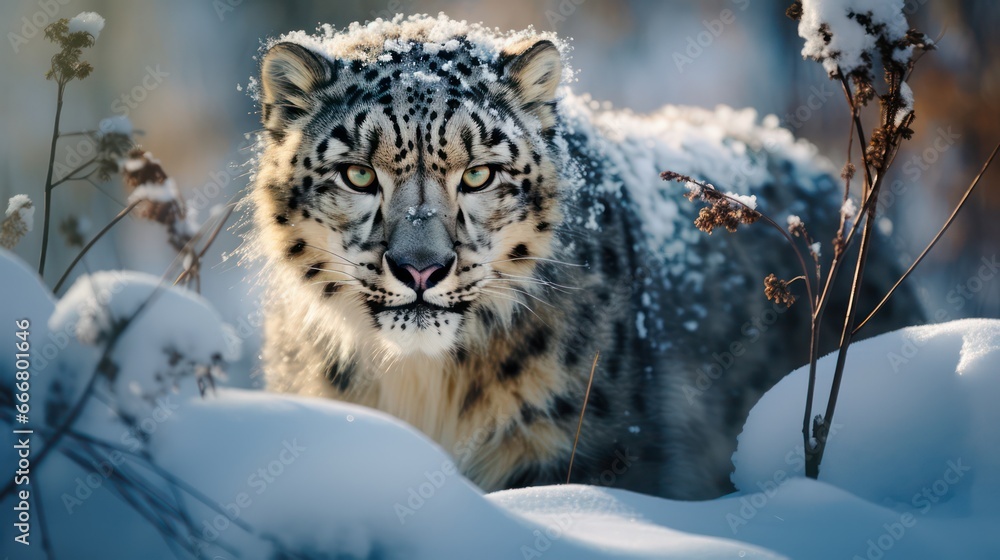 Obraz premium Animal photography. Snow Tiger in nature.