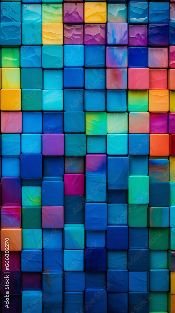 A vibrant and colorful abstract background with a mosaic of squares in various hues A vibrant and colorful abstract background with a mosaic of squares in various hues