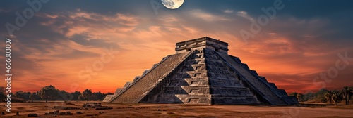 Ancient Mayan pyramid . Travel Concept. Background with a copy space. photo