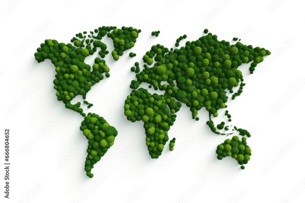 tree or forest shape of world map, green world map