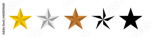 Star Icon Set including Top Three 1st Gold 2nd Silver 3rd Bronze Black and White Winner Badge Award Symbol. Vector Image.	