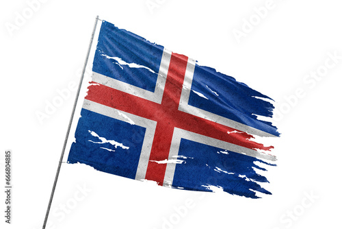 Iceland torn flag on transparent background.