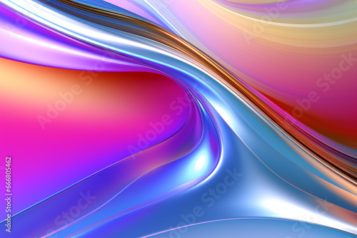 Background Liquid Metal. Fluid metal curve shape. Abstract waves. Wavy gradient holographic iridescent foil. Multicolored vivid wallpaper.