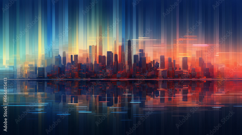 A stunning urban landscape mirrored in the calm waters A stunning urban landscape mirrored in the calm waters