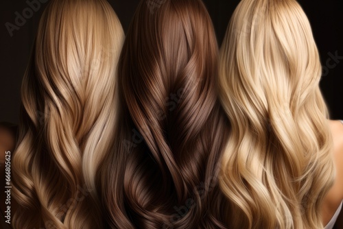 For women's barber shops, Different woman hair colors, Shades of brown from blonde to dark brunette. photo