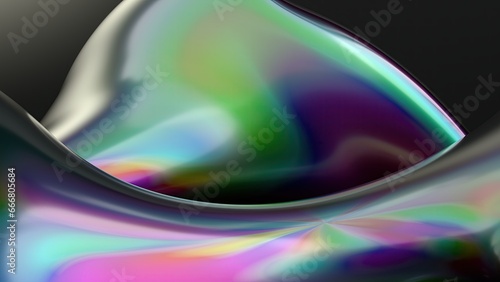 Rainbow reflection of two bezier curves on metal plate Elegant and Modern 3D Rendering image abstract background
