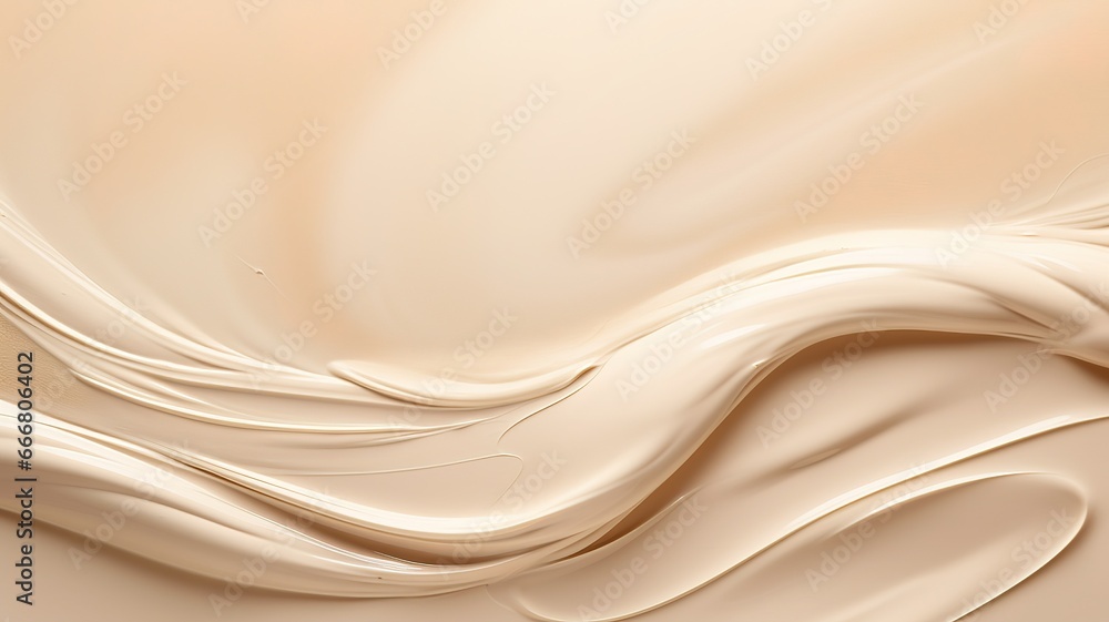 Obraz premium Pure Liquid cream texture smooth creamy cosmetic product background. cream texture for backdrop. foundation strokes background, Makeup creamy texture. Skin tone cosmetic product.