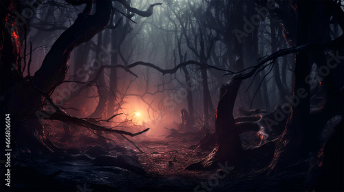 foggy forest in the night