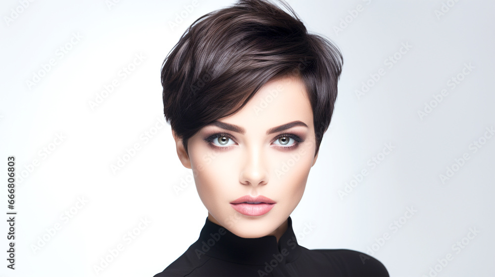 Fototapeta premium young brunette woman with stylish haircut