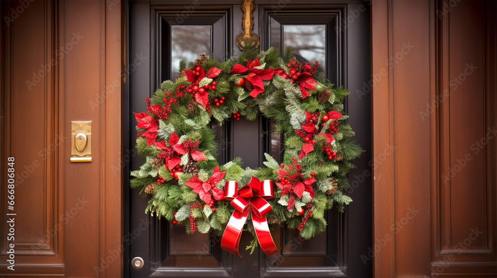christmas wreath hanging on front door