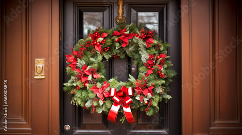 christmas wreath hanging on front door
