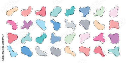 Set collection of organic abstract amoeba fluid blob shape for decoration. Pastel light bright color. Vector illustration